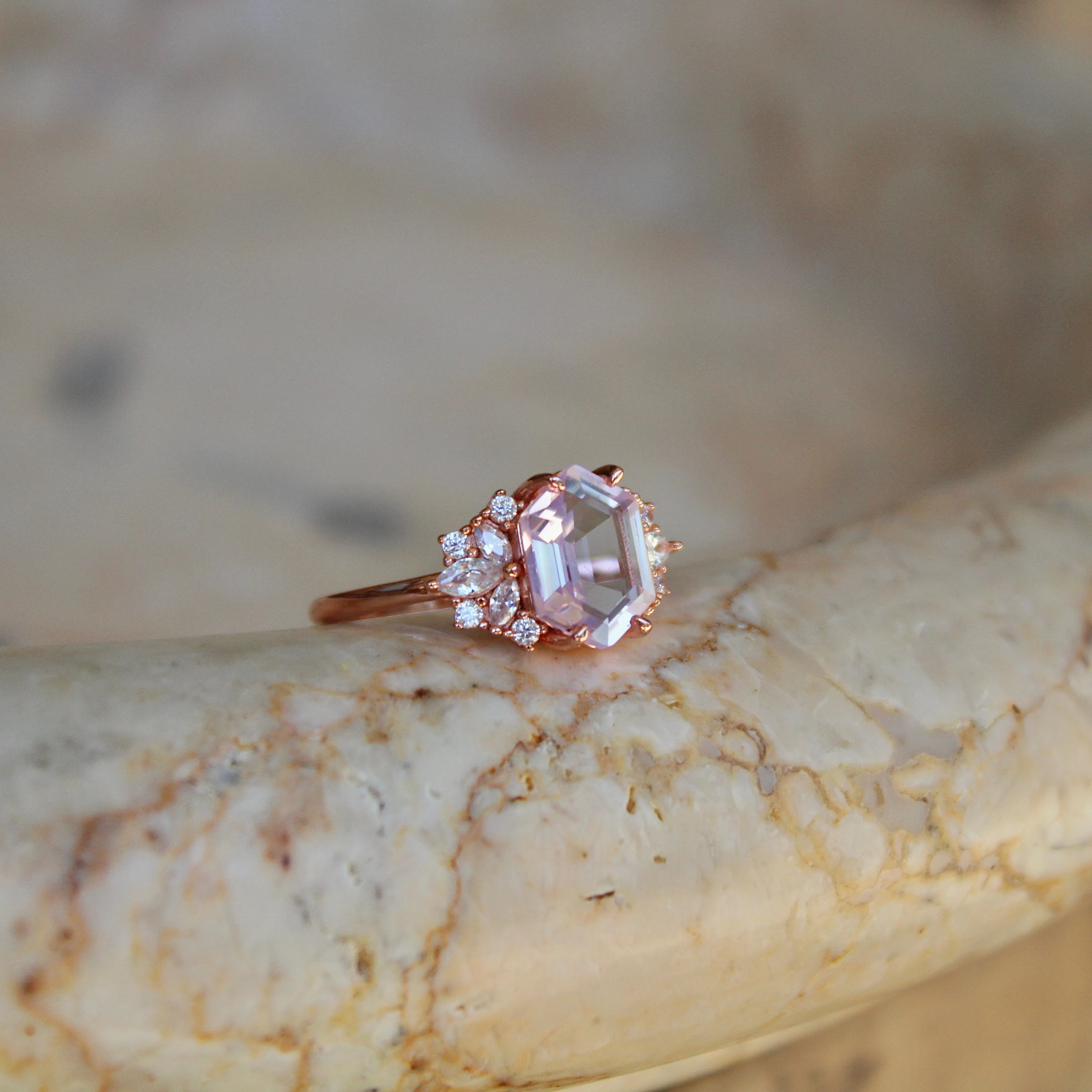 Lavender Quartz Hexagon Floral Ring