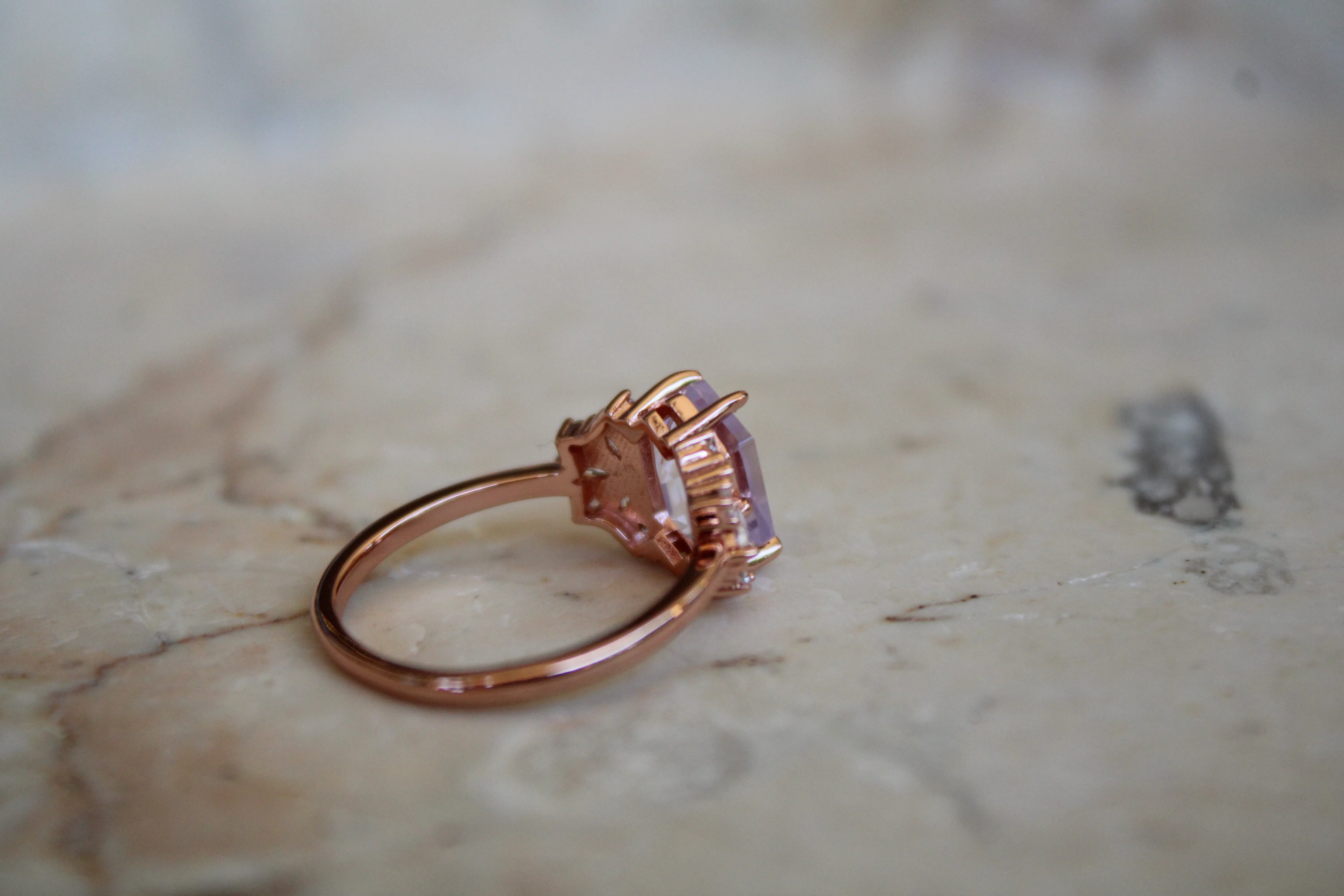 Lavender Quartz Hexagon Floral Ring