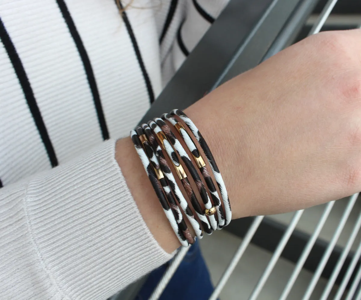 Leopard Animal Print White Leather Bracelet