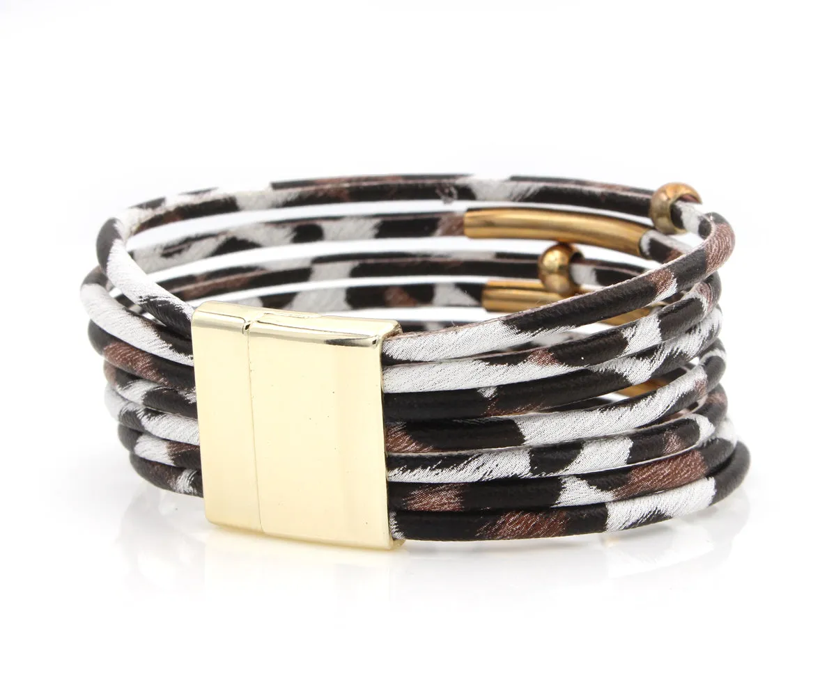 Leopard Animal Print White Leather Bracelet