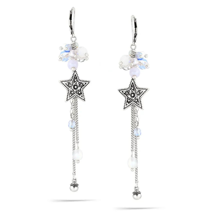 LIGHT BLUE CRYSTAL TASSEL EARRINGS #193WH3501 (2B3)