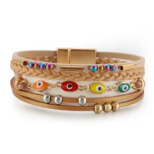 Light Brown Polystyrene & Enamel 18K Gold-Plated Evil Eye Multistrand Bracelet
