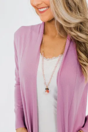 Long Beaded Crystal Necklace- Gold & Pink