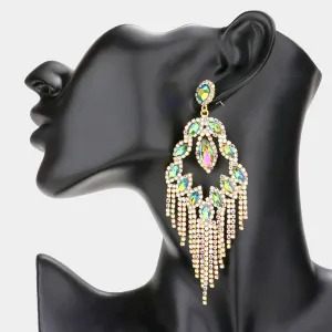 Long Multi-Color Crystal Fringe Chandelier Pageant Earrings  | Prom Jewelry | 579541
