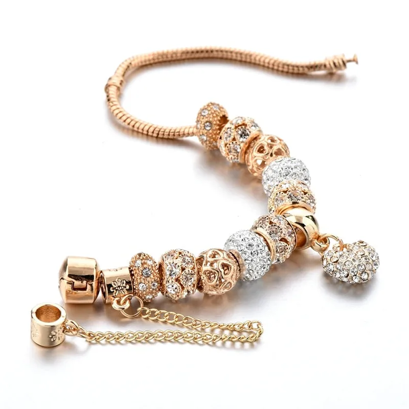 Luxury Crystal Heart Charm Bracelets&Bangles Gold Jewelery