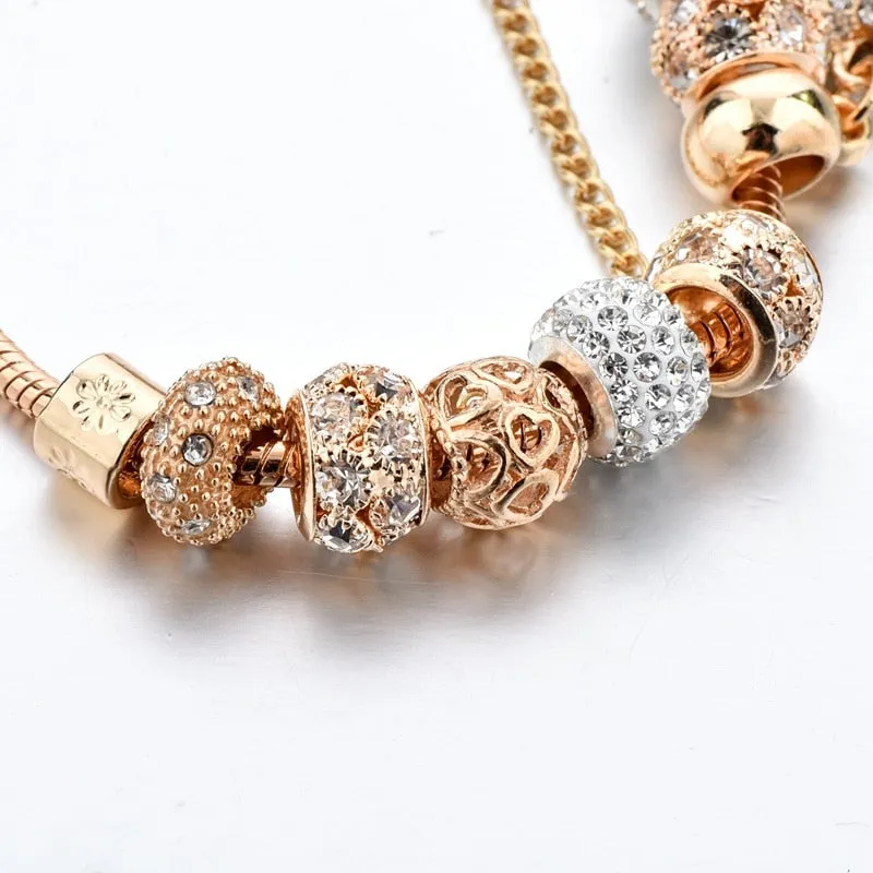 Luxury Crystal Heart Charm Bracelets&Bangles Gold Jewelery