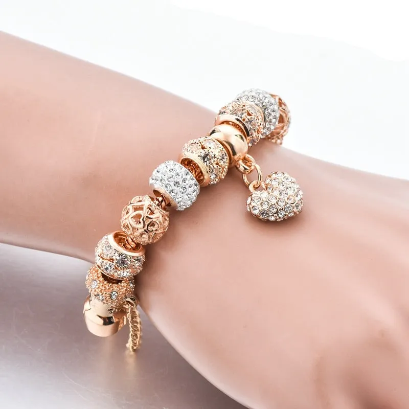 Luxury Crystal Heart Charm Bracelets&Bangles Gold Jewelery