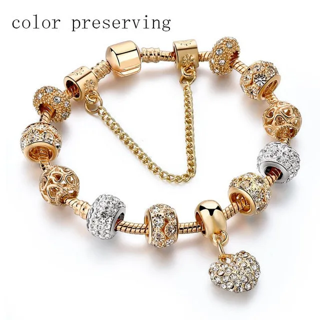 Luxury Crystal Heart Charm Bracelets&Bangles Gold Jewelery