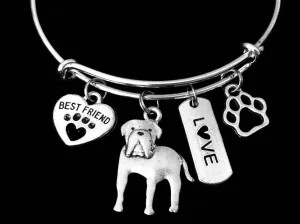 Mastiff Dog Expandable Charm Bracelet Silver Adjustable Wire Bangle Gift Best Friend Paw Print Pet Animal Lover Jewelry Gift