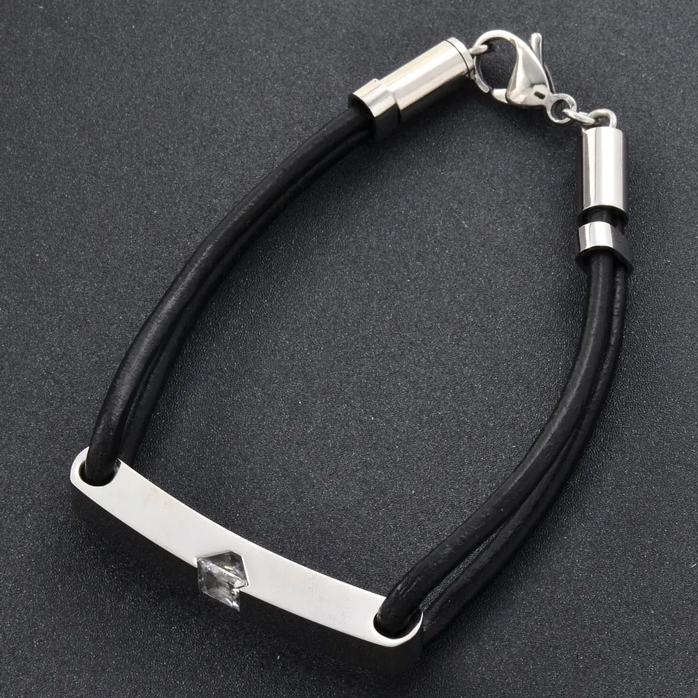 Men's Leather Bracelet with Zircon Crystal