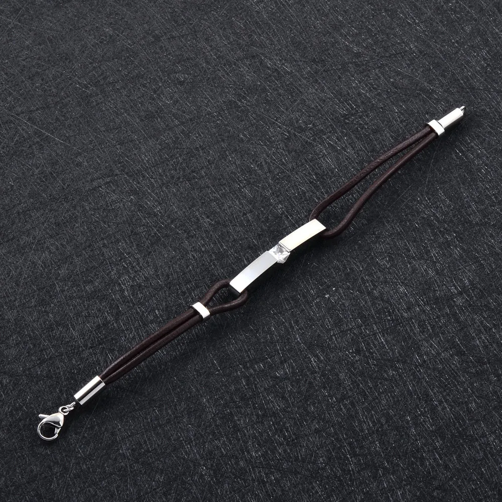 Men's Leather Bracelet with Zircon Crystal
