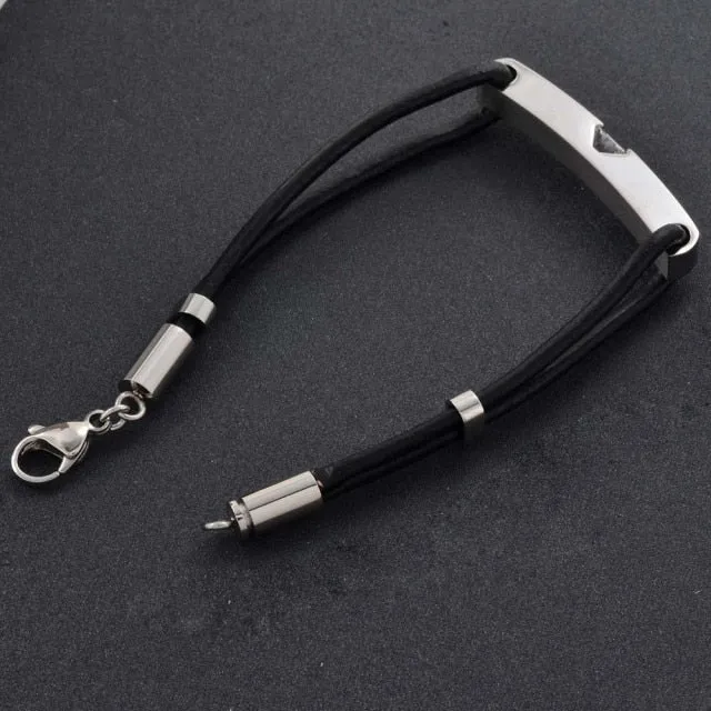 Men's Leather Bracelet with Zircon Crystal