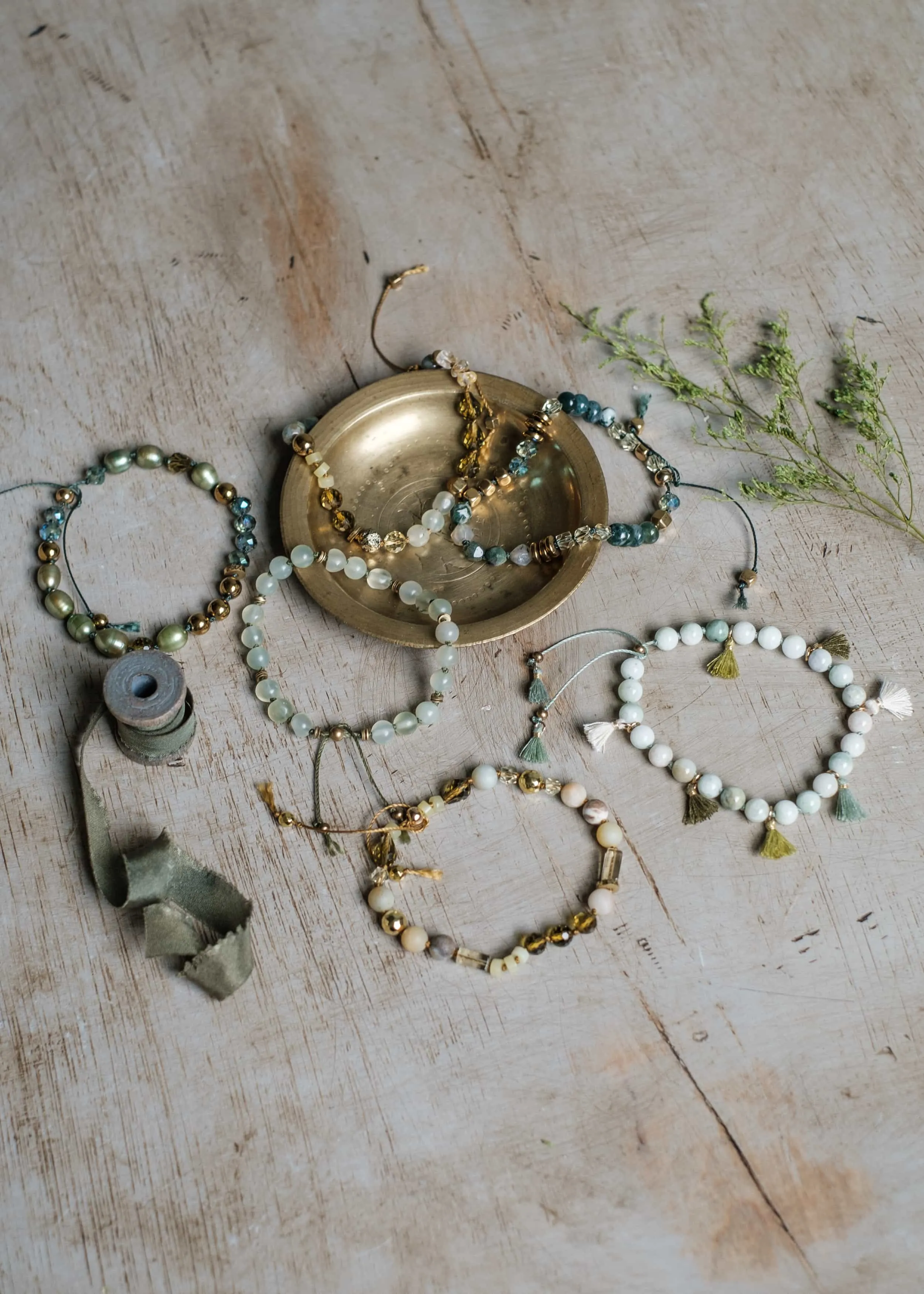 Mix Media Greens Bracelets