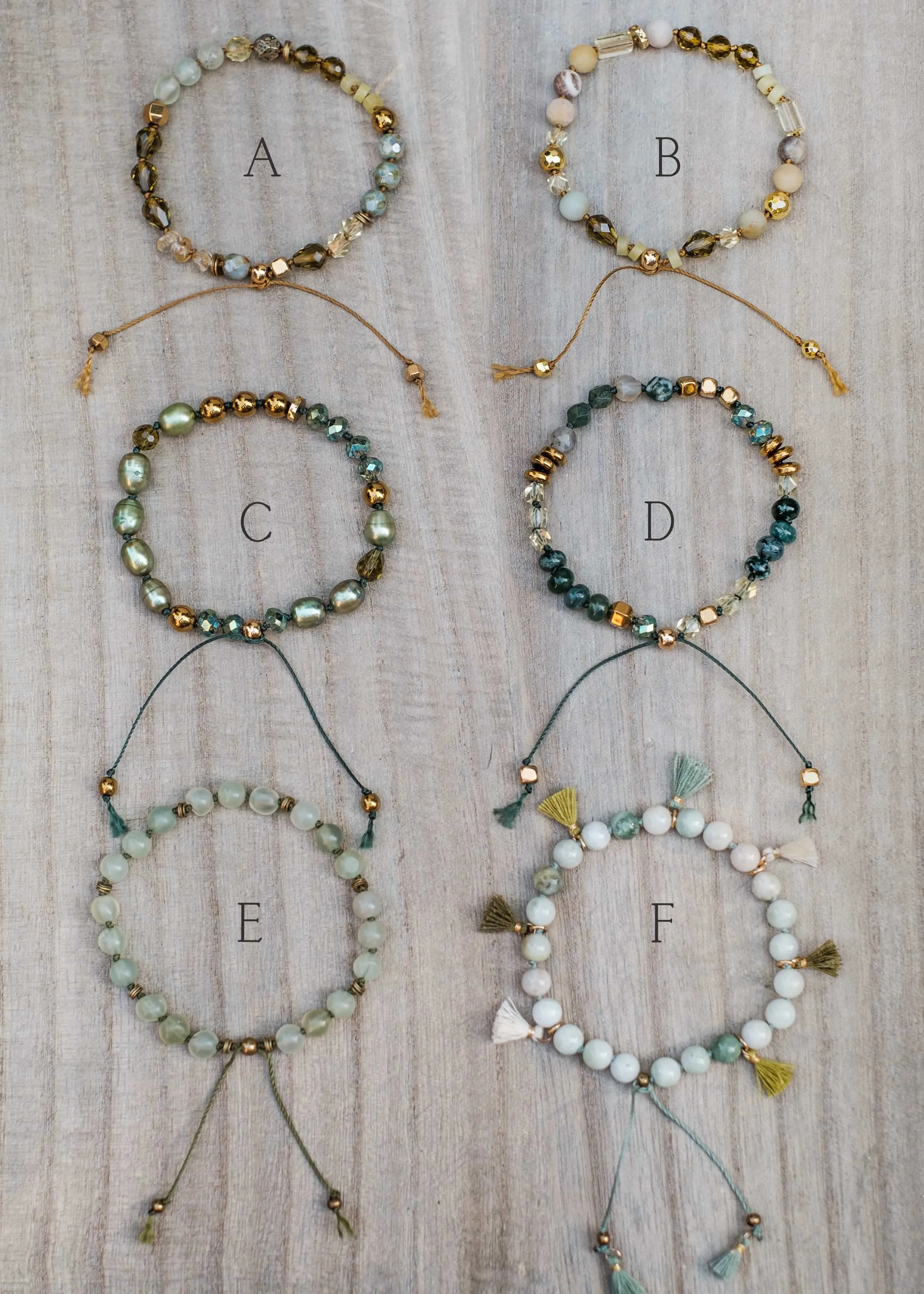 Mix Media Greens Bracelets
