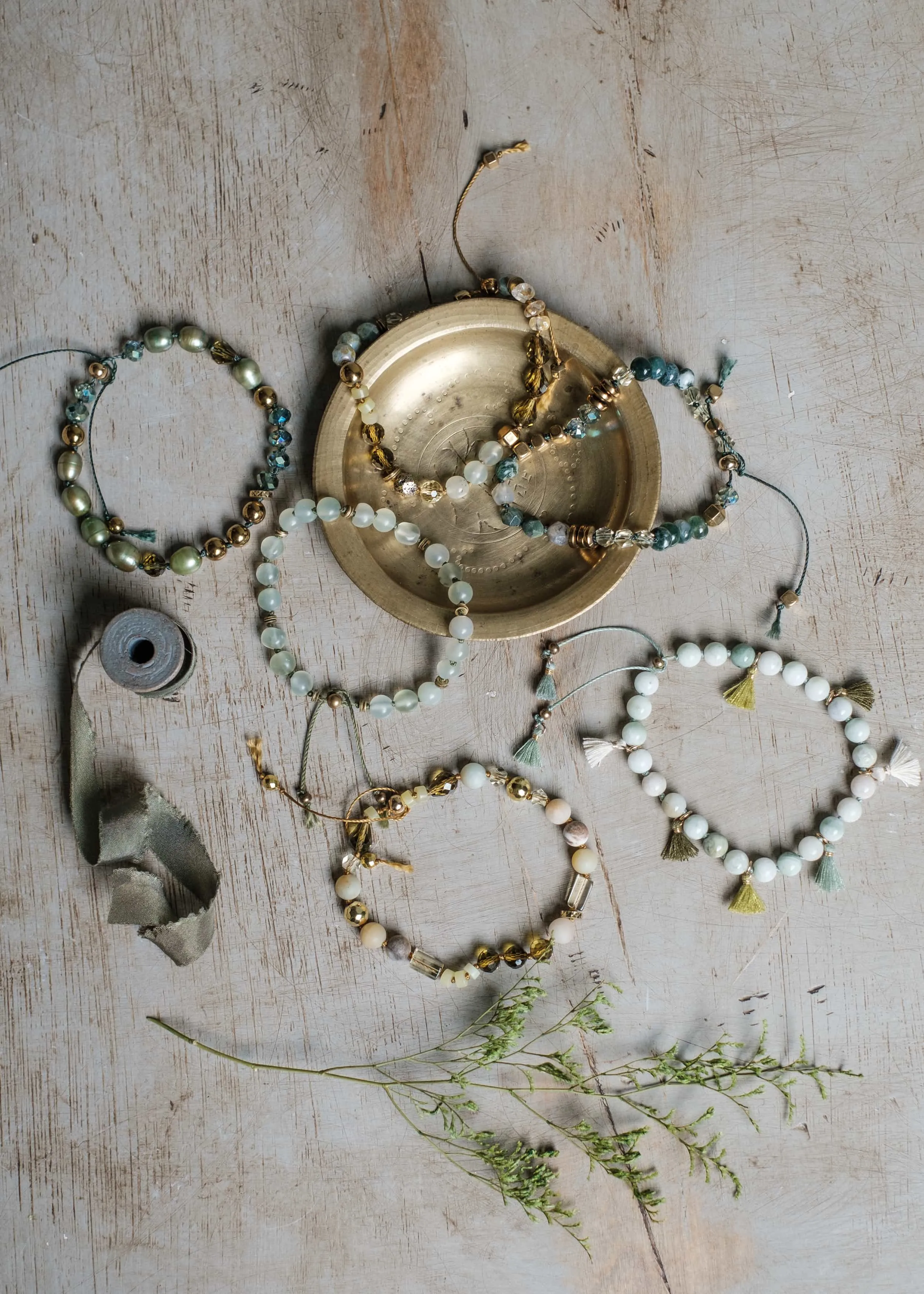 Mix Media Greens Bracelets