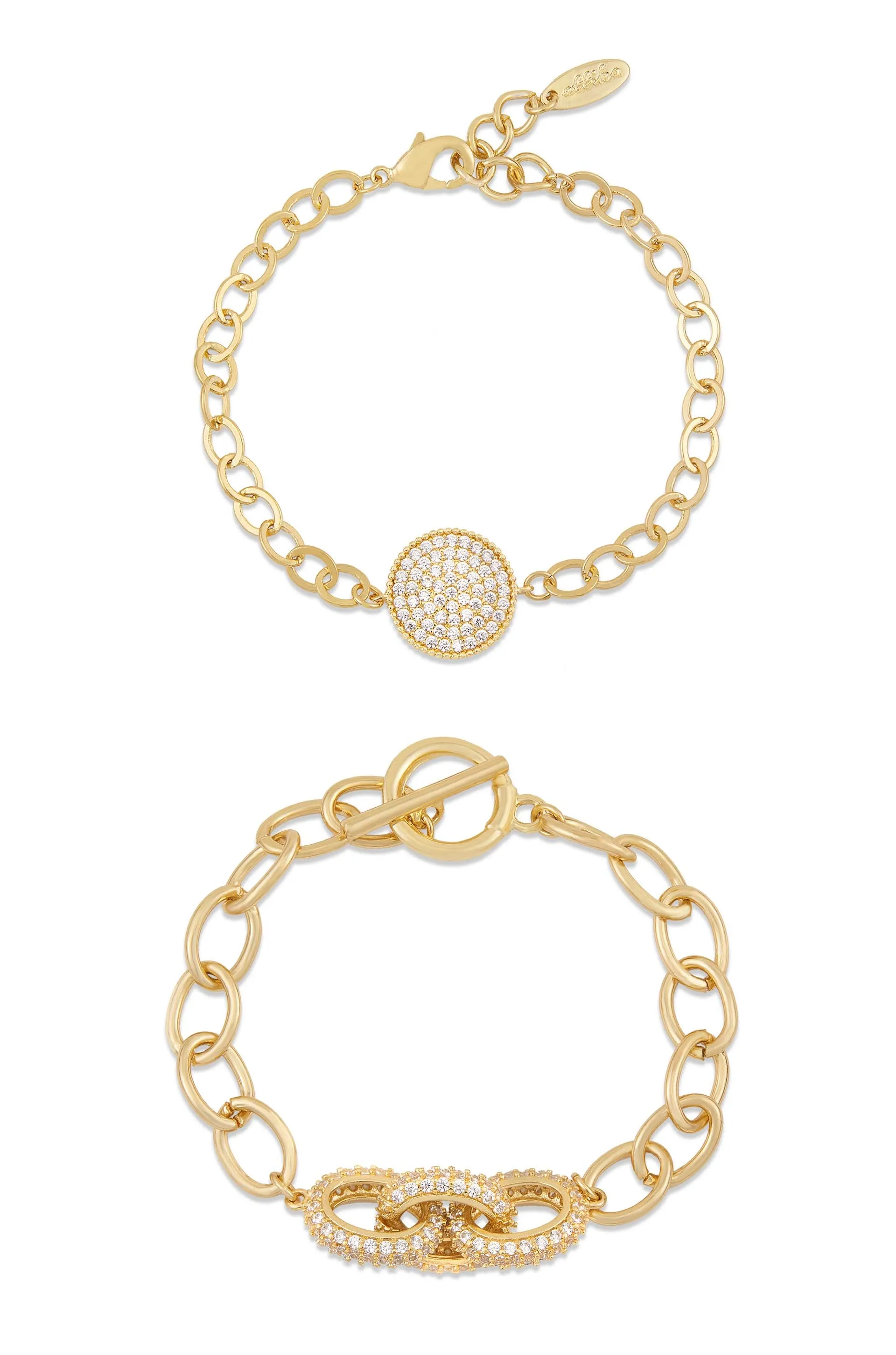 Mixed Crystal Disc & Link Chain Bracelet Set