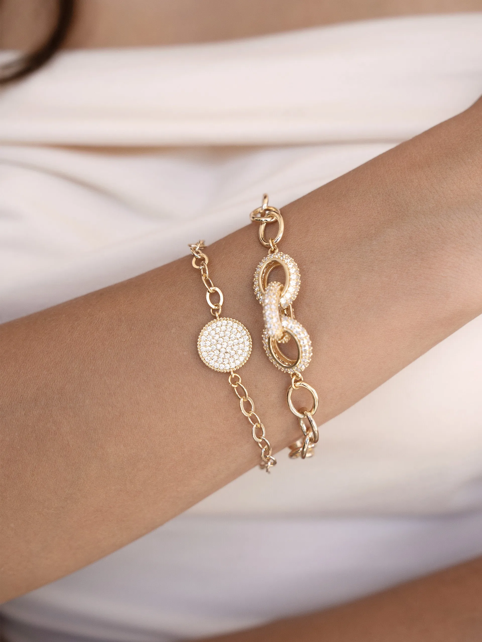 Mixed Crystal Disc & Link Chain Bracelet Set