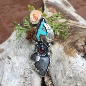 Montana Agate and Turquoise and Montana agate Sterling Silver ring in a size 6.25