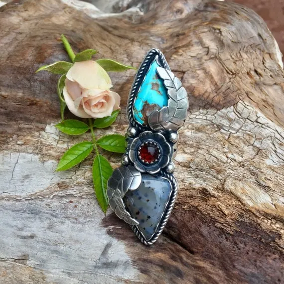 Montana Agate and Turquoise and Montana agate Sterling Silver ring in a size 6.25