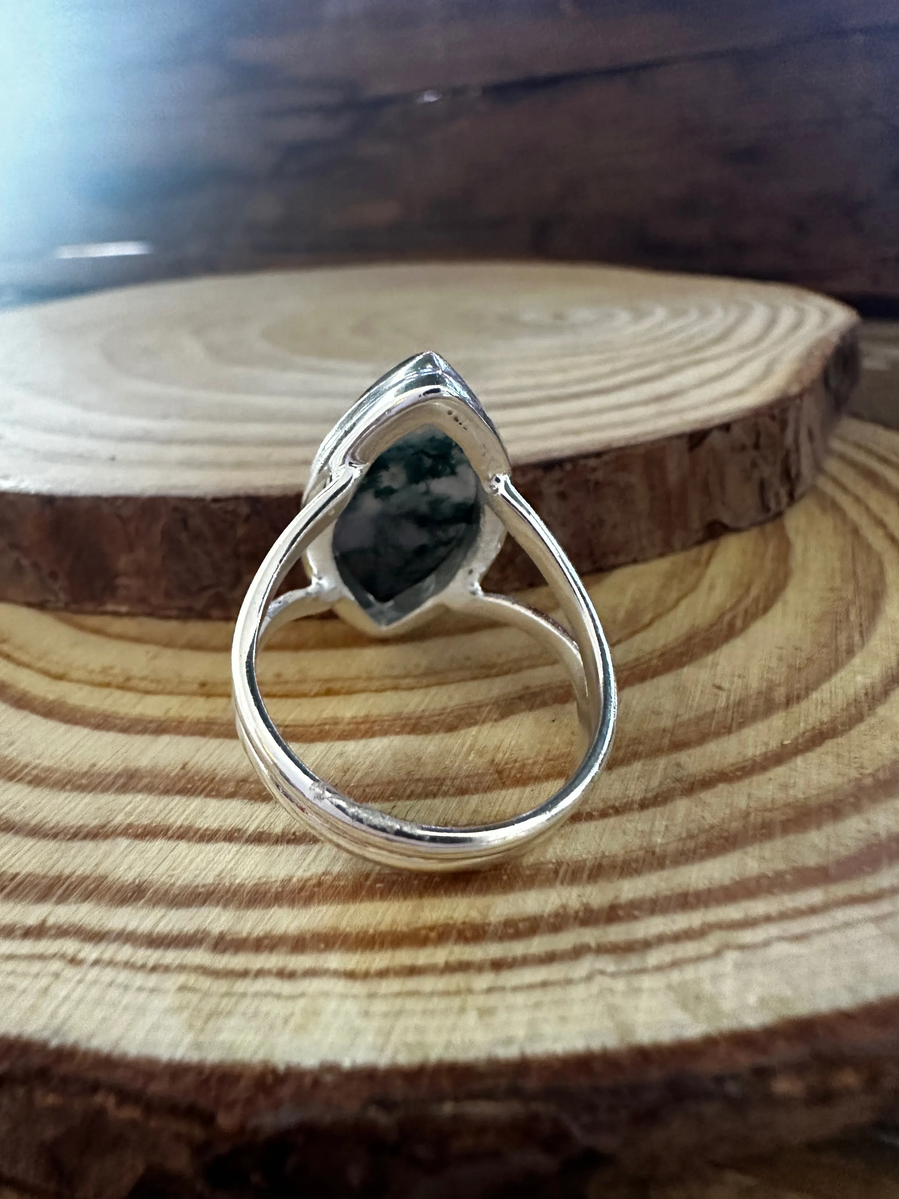 MOSS AGATE and Silver Ring • Size 8