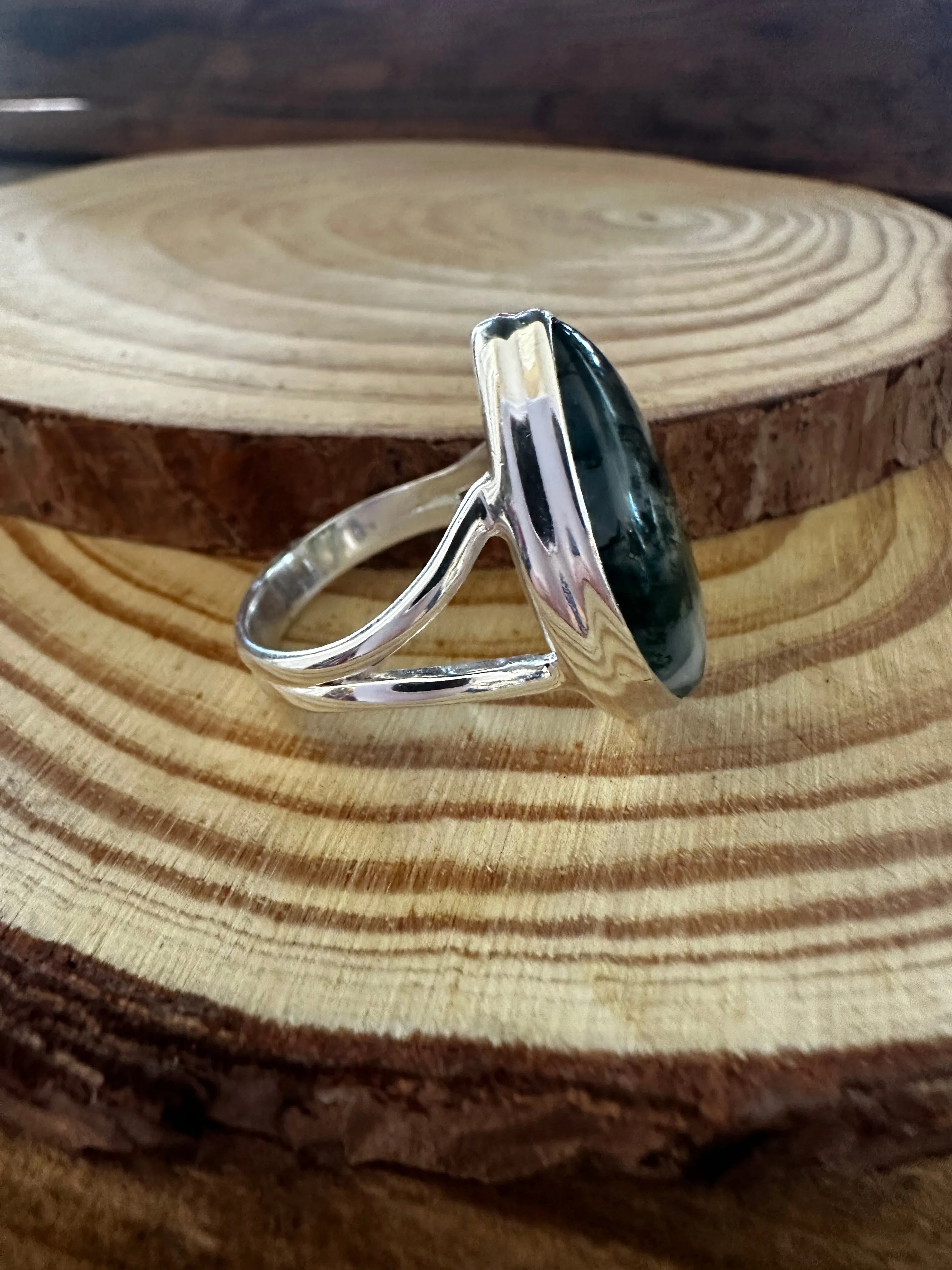 MOSS AGATE and Silver Ring • Size 8