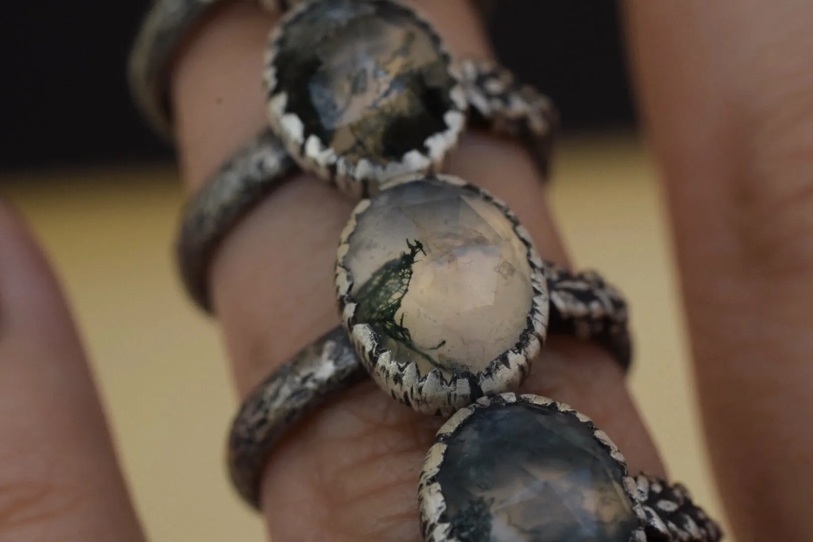 Moss Agate Fern Rings