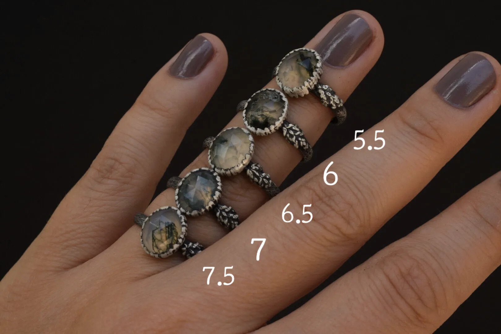 Moss Agate Fern Rings
