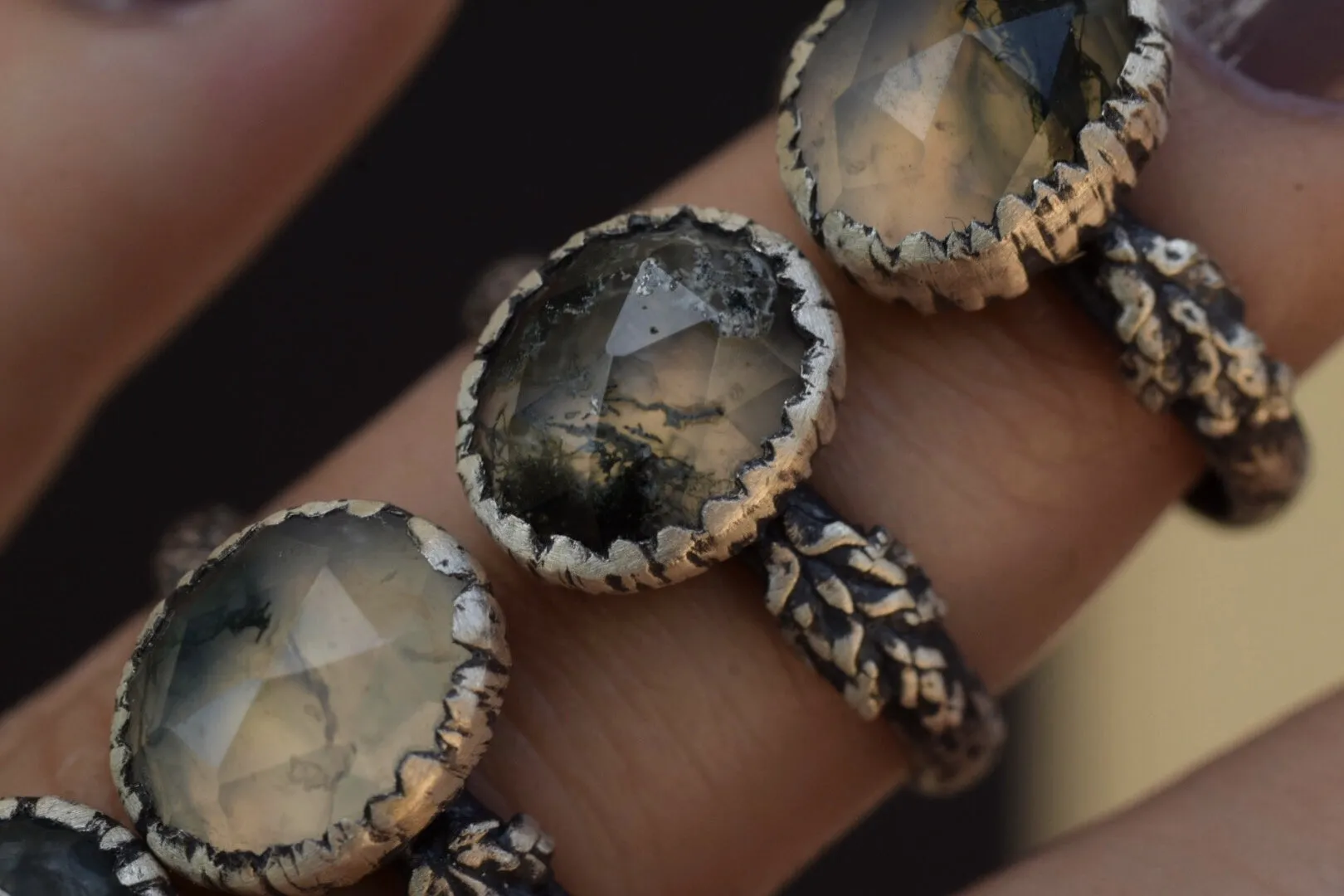 Moss Agate Fern Rings