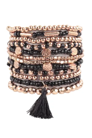 MULTI BEADS CCB TASSEL PENDANT LAYERED STACKABLE VERSATILE CHARM BRACELET