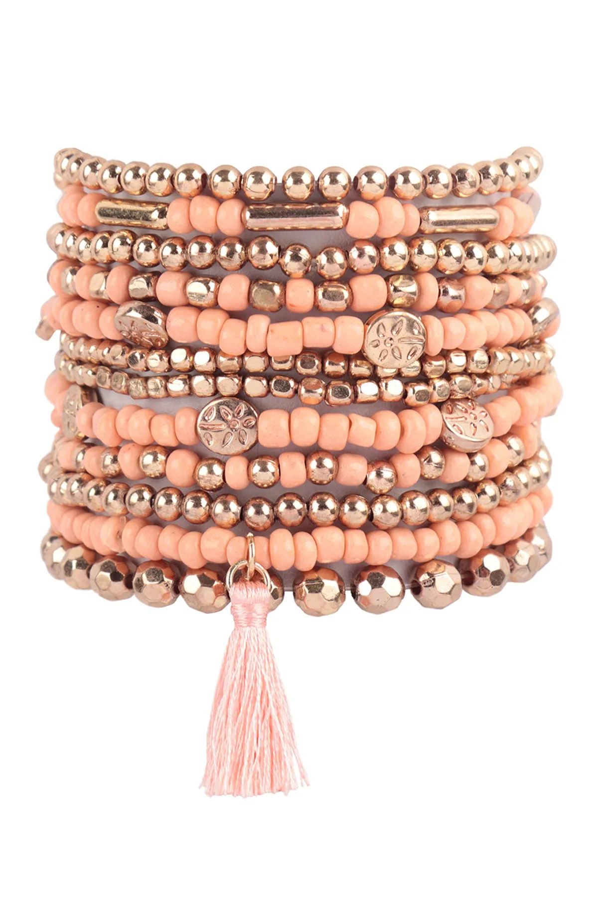 MULTI BEADS CCB TASSEL PENDANT LAYERED STACKABLE VERSATILE CHARM BRACELET