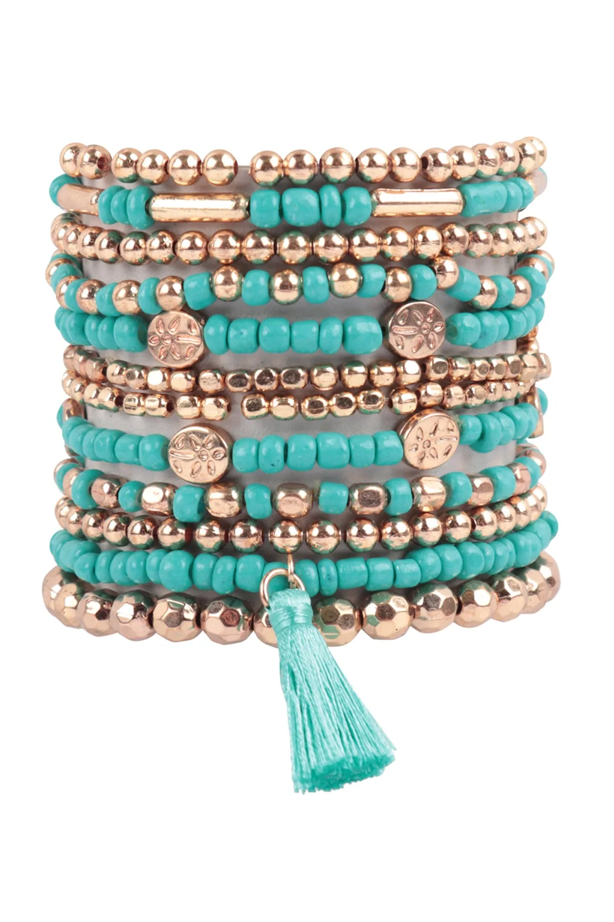 MULTI BEADS CCB TASSEL PENDANT LAYERED STACKABLE VERSATILE CHARM BRACELET
