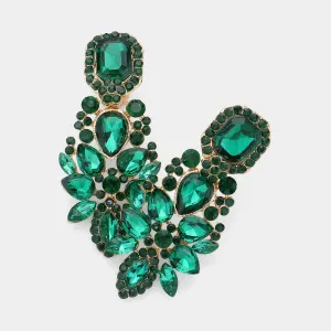 Multi Emerald Stone Cluster Chandelier Clip on  Pageant Earrings | Prom Earrings |  624311