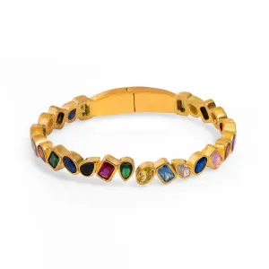 Multi Gemstone & Gold Majestic Bangle Bracelet