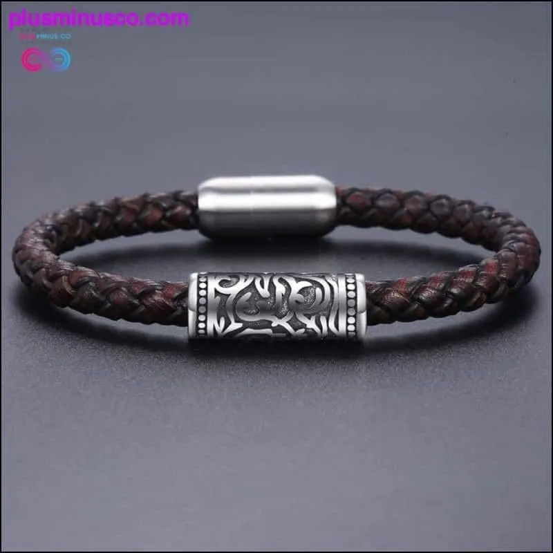 Multi-layer Braided Black Leather Stainless Steel Magnetic
