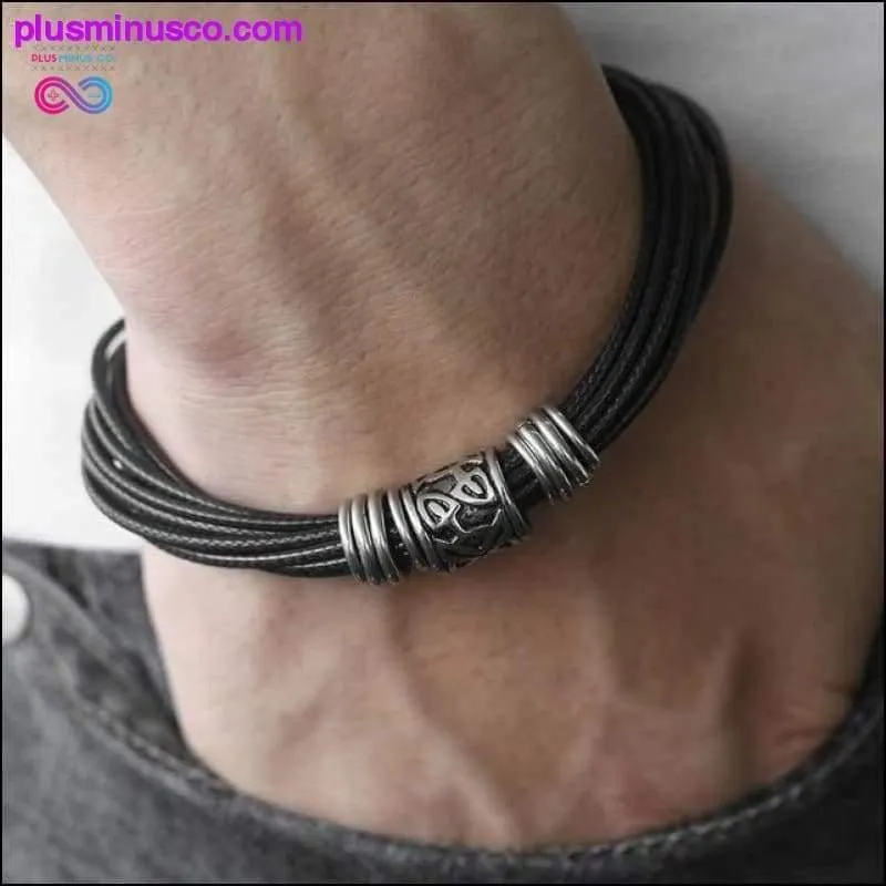 Multi-layer Braided Black Leather Stainless Steel Magnetic