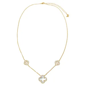 Multi Pave Outlined Colored Stone Clover Necklace