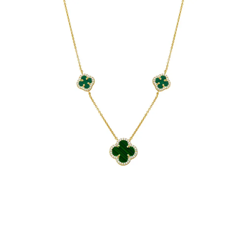 Multi Pave Outlined Colored Stone Clover Necklace