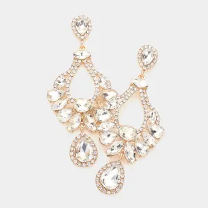 Multi Stone Clear Crystal Chandelier Pageant Earrings on Gold | Prom Earrings | 589424