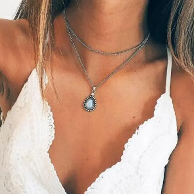 Multilayer Coin Tassels Lariat Bar Necklace