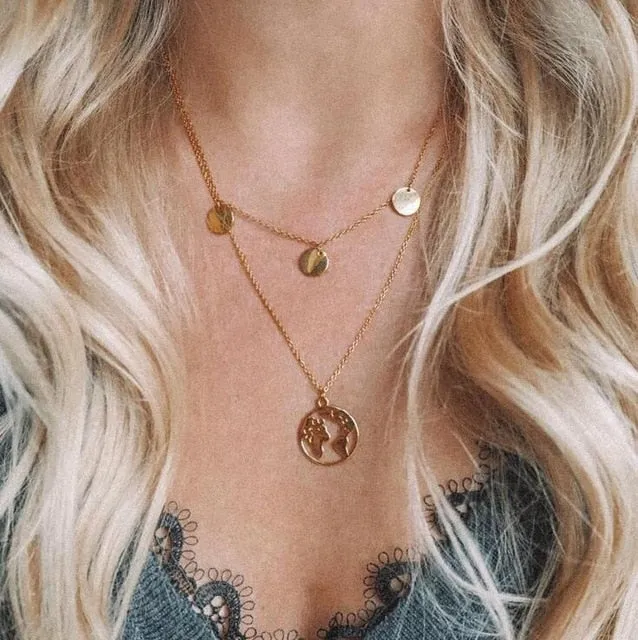 Multilayer Coin Tassels Lariat Bar Necklace