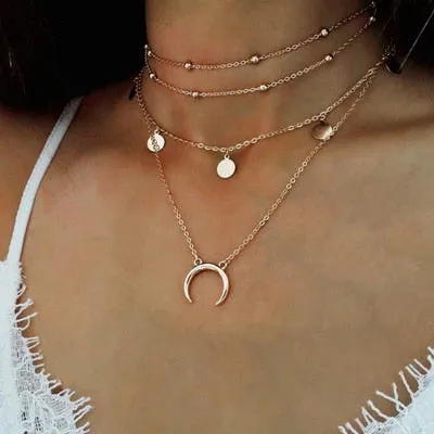 Multilayer Coin Tassels Lariat Bar Necklace