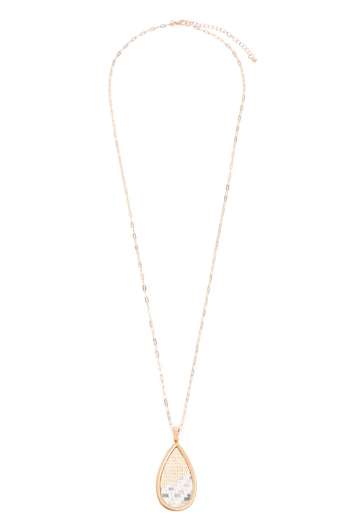 MYN1394 - TEARDROP SHAPE RATTAN PENDANT NECKLACE