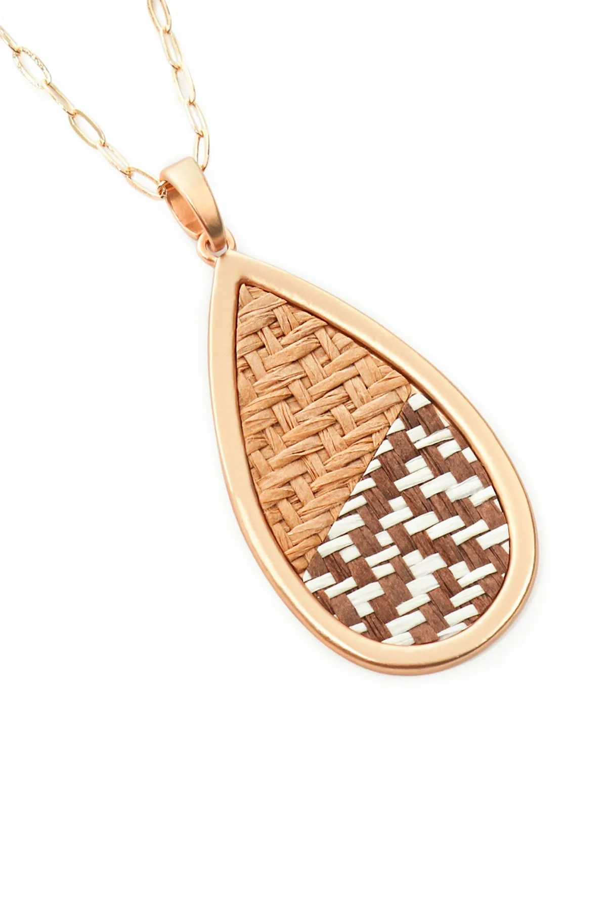 MYN1394 - TEARDROP SHAPE RATTAN PENDANT NECKLACE