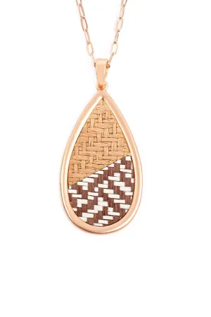 MYN1394 - TEARDROP SHAPE RATTAN PENDANT NECKLACE