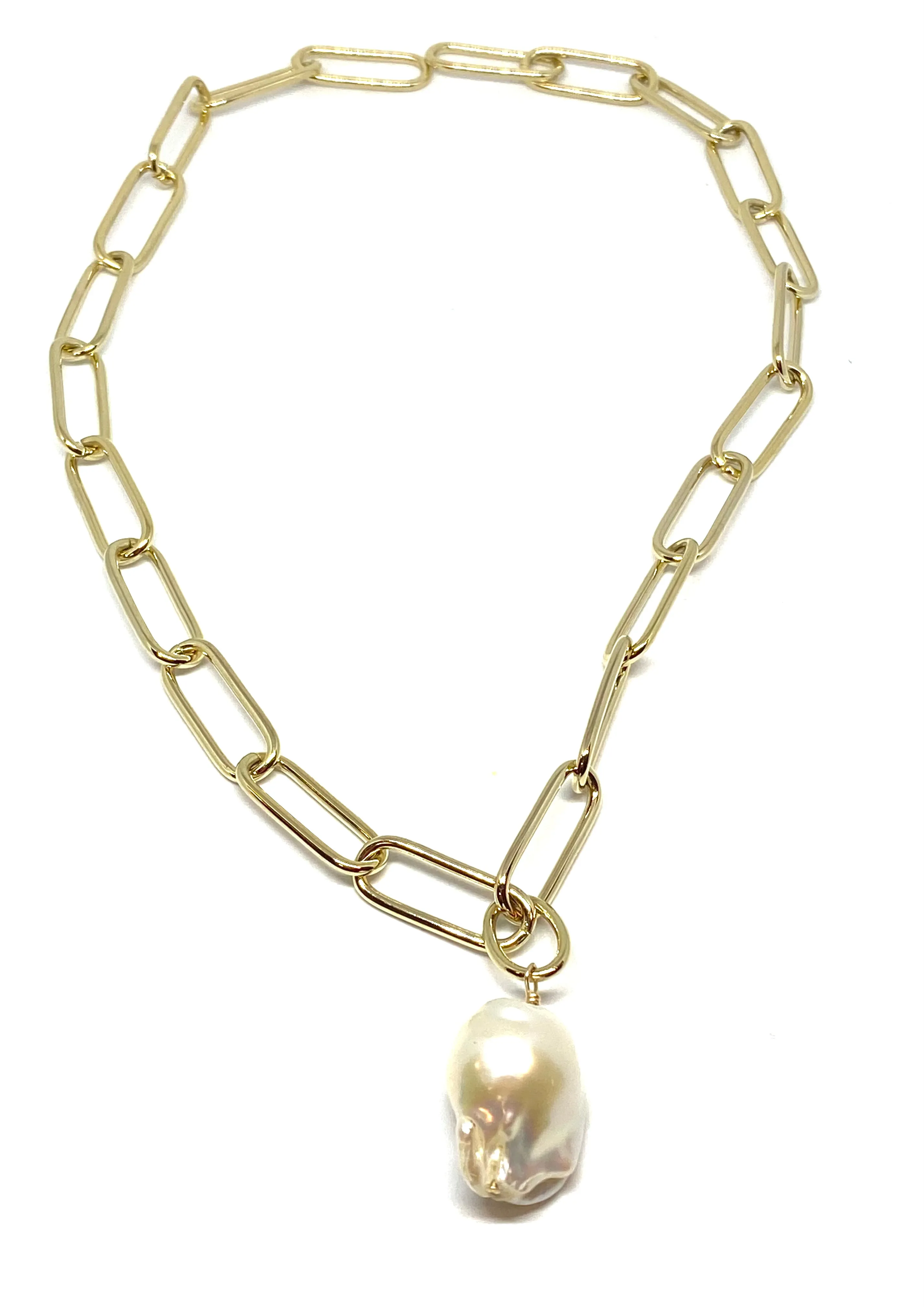 Nathan & Moe Oval Link Gold Filled Chain with Baroque Pearl