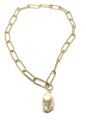 Nathan & Moe Oval Link Gold Filled Chain with Baroque Pearl