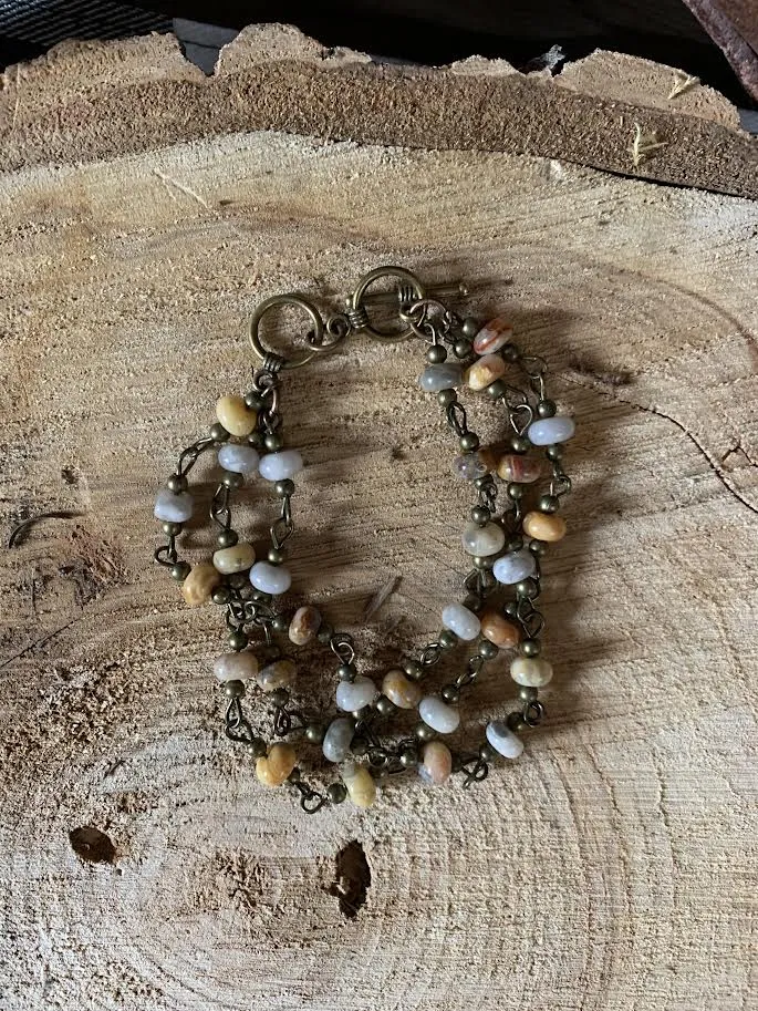 Natural Agate Triple Strand Bracelet