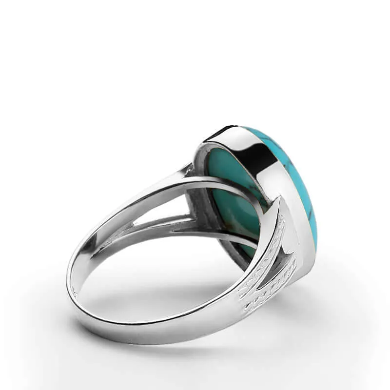 Natural Stone Men's Ring 925 Sterling Silver Simple Band