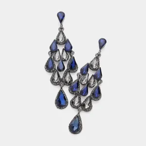 Navy Crystal Chandelier Earrings Made of Teardrops on Gun Metal  | Prom Earrings| Pageant Earrings |593229
