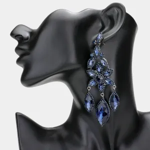 Navy Flower Triple Marquise Stone Chandelier Evening Earrings   | Statement Earrings | 608511